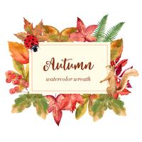 Cadre de couronne de saison d&#39;automne avec des feuilles et des animaux. Cartes de voeux automne parfait pour imprimer, invitation, modèle, conception créative illustration vectorielle aquarelle vecteur