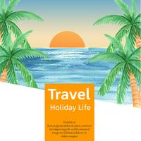 Médias sociaux Voyage en été de vacances la plage Palmier vacances, mer et ciel, conception créative illustration vectorielle aquarelle vecteur
