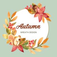 Cadre de couronne de saison d&#39;automne avec des feuilles et des animaux. Cartes de voeux automne parfait pour imprimer, invitation, modèle, conception créative illustration vectorielle aquarelle vecteur