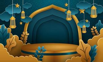 Vecteur de ramadan karem sur le thème du produit podium 3d. dépliant ou affiche sur le thème du ramadan adapté au produit de promotion.