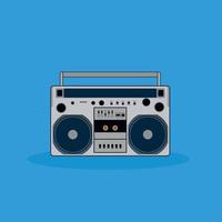 illustration vectorielle de magnétophone à cassettes rétro isolé sur fond bleu. icône de contour. style branché rétro boombox. enregistreur de cassette radio stéréo portable rétro. vecteur