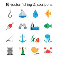 Marine isolé et jeu d&#39;icônes de pêche vecteur