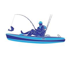 vecteurs de pêche en kayak et couleur bleue de l'icône, symbole de la pêche en bateau. vecteur