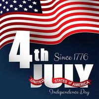 bonne fête de l'indépendance le 4 juillet avec drapeau ondulant vecteur