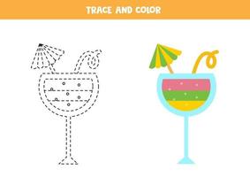 tracer et colorier un joli cocktail. feuille de travail pour les enfants. vecteur