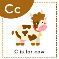 apprendre l'alphabet anglais pour les enfants. lettre c. vache de dessin animé mignon. vecteur