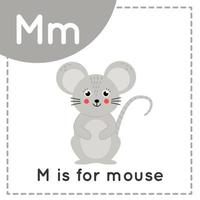 apprendre l'alphabet anglais pour les enfants. lettre m. souris de dessin animé mignon. vecteur