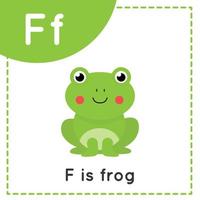 apprendre l'alphabet anglais pour les enfants. lettre F. grenouille de dessin animé mignon. vecteur