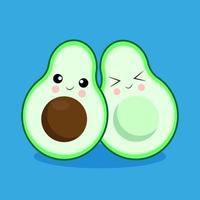 avocat kawaii mignon mascotte visage émotion heureux tranches de fruits avec style de dessin animé plat coloré, illustration vectorielle de modèle de bannière emoji avocat vecteur