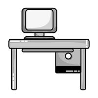 bureau en niveaux de gris avec technologie informatique et bureau en bois vecteur