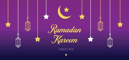 carte de voeux et bannière ramadan kareem. modèle d'invitation de fête islamique ramadan avec croissant d'or et ornement vecteur