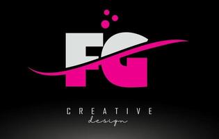 fg fg logo lettre blanche et rose avec swoosh et points. vecteur