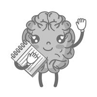 Cerveau heureux kawaii en niveaux de gris avec un outil pour ordinateur portable vecteur