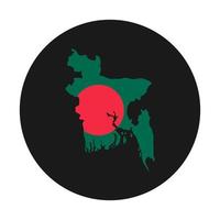 Bangladesh map silhouette avec drapeau sur fond noir vecteur