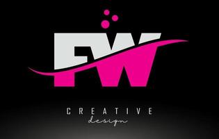 fw fw logo de lettre blanche et rose avec swoosh et points. vecteur