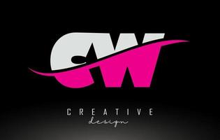 cw cw logo lettre jaune rose blanc avec swoosh. vecteur