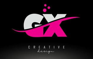 gx gx logo de lettre blanc et rose avec swoosh et points. vecteur