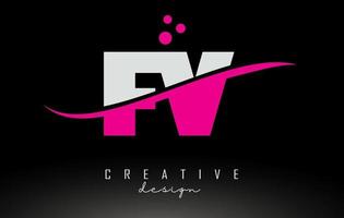 fv fv logo lettre blanche et rose avec swoosh et points. vecteur