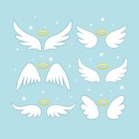 ailes de fée d'ange étincelantes avec nimbus d'or, halo isolé sur fond. conception de dessin animé de vecteur.