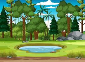 scène avec petit étang dans la forêt vecteur