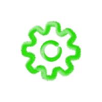 icône d'engrenage avec de l'herbe. symbole durable. icône de l'industrie verte et propre. modèle de création modifiable. herbe douce et réaliste. vert moelleux isolé sur fond blanc. vecteur