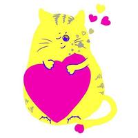 mignon chat domestique dessiné en style cartoon avec coeur, illustration vectorielle vecteur