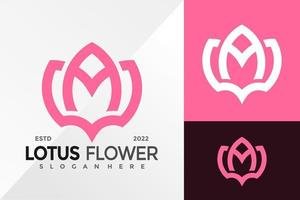 m lettre fleur de lotus logo design modèle d'illustration vectorielle vecteur