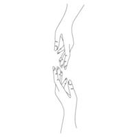 deux mains féminines abstraites dessinées par une ligne isolée sur fond blanc. esquisser. amateur de dessin au trait continu, art romantique, convivialité. illustration de vrctor simple. vecteur