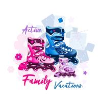 Patins à roulettes pour hommes, femmes et enfants. Famille sports de plein air pour les personnes actives. Illustration vectorielle vecteur