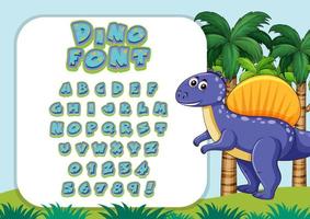 conception de polices pour les alphabets anglais en personnage de dinosaure sur modèle avec jungle vecteur