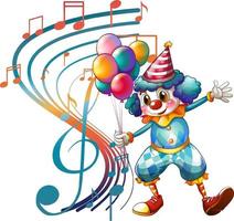 personnage de clown cartton avec note de musique vecteur