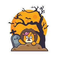 un joli lion zombie sort du cimetière le jour de l'halloween vecteur