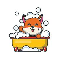 renard mignon prenant un bain moussant dans une illustration vectorielle de dessin animé de baignoire vecteur