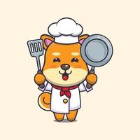 mignon, shiba inu, chien, chef cuisinier, mascotte, dessin animé, caractère vecteur