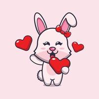 personnage de dessin animé mignon lapin tenant un coeur d'amour à la saint valentin vecteur