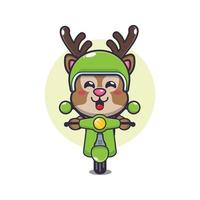 personnage de dessin animé de mascotte de cerf mignon en scooter vecteur