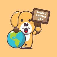 personnage de dessin animé de chien mignon lors de la journée mondiale des animaux vecteur