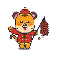 tigre mignon dans le nouvel an chinois. illustration d'animal de dessin animé mignon. vecteur
