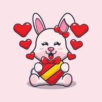 personnage de dessin animé mignon lapin heureux à la saint valentin vecteur