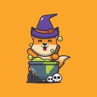 mignon renard personnage de dessin animé sorcière faisant potion le jour d'halloween vecteur