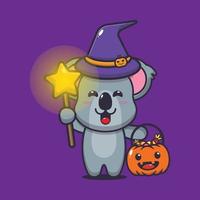 personnage de dessin animé mignon koala avec costume de sorcière le jour d'halloween vecteur