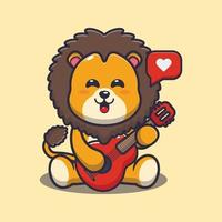 lion mignon jouant de la guitare dessin animé illustration vectorielle vecteur