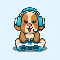 chien mignon jouer une illustration de vecteur de dessin animé de jeu.