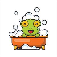 grenouille mignonne prenant un bain moussant dans l'illustration vectorielle de dessin animé de baignoire vecteur