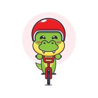 personnage de dessin animé mignon dino mascotte balade à vélo vecteur