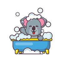 koala mignon prenant un bain moussant dans l'illustration vectorielle de dessin animé de baignoire vecteur