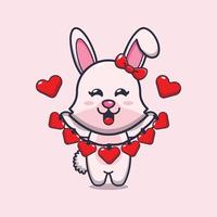 personnage de dessin animé mignon lapin tenant une décoration d'amour vecteur