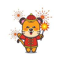 tigre mignon dans le nouvel an chinois. illustration d'animal de dessin animé mignon. vecteur