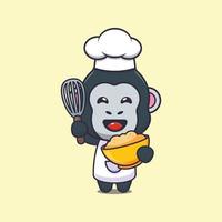 personnage de dessin animé mignon gorille chef mascotte avec pâte à gâteau vecteur