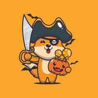personnage de dessin animé mignon renard avec costume de pirates le jour d'halloween vecteur